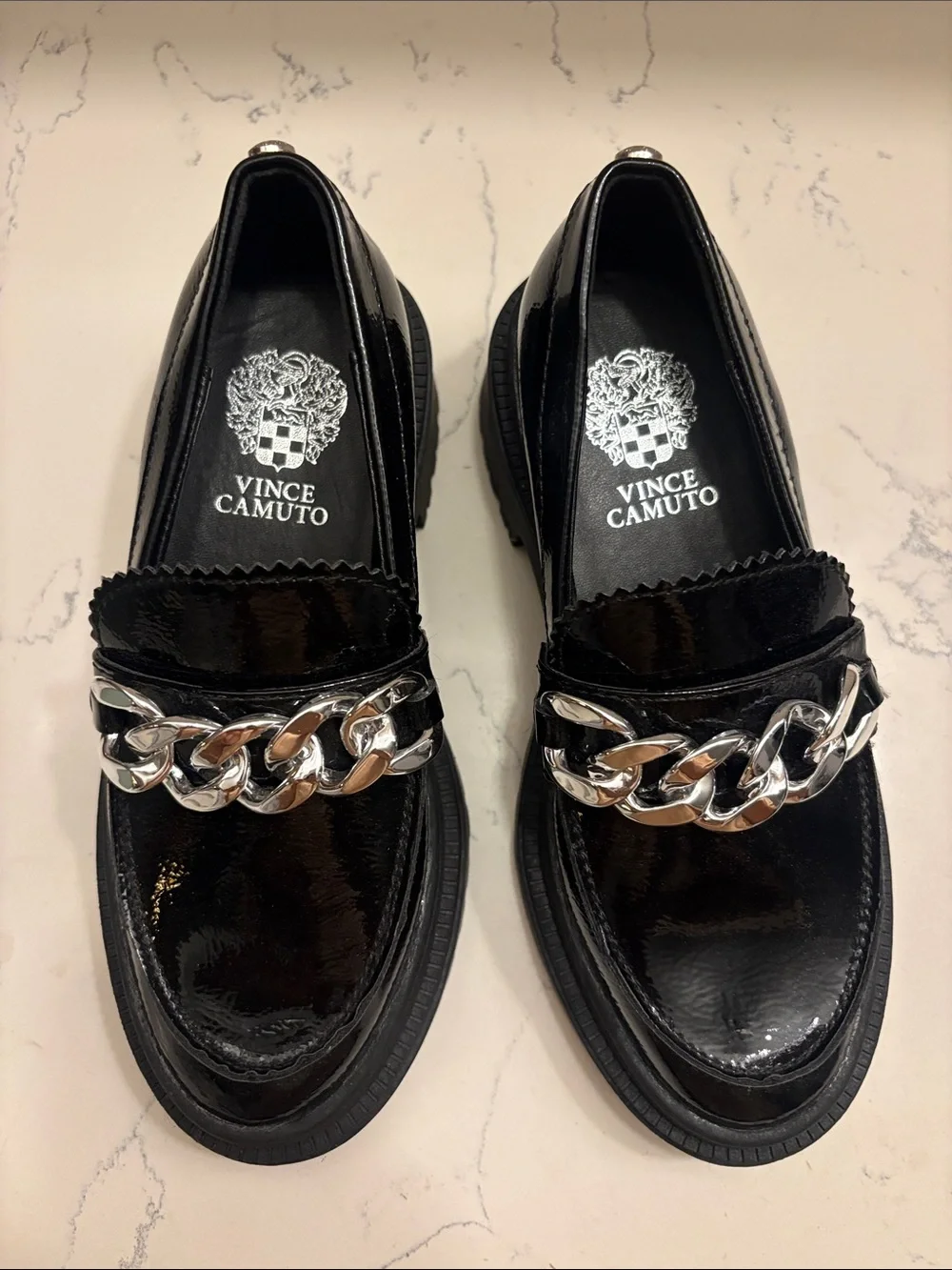 Vince Camuto Black Kids Dress Loafers with Gold Accent